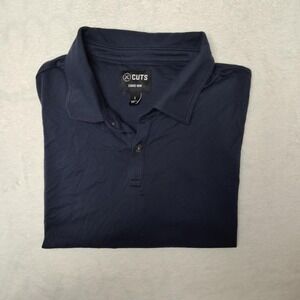 Cuts Polo Shirt Mens Large Blue Curve-Hem Pima Cotton Stretch Casual Knit